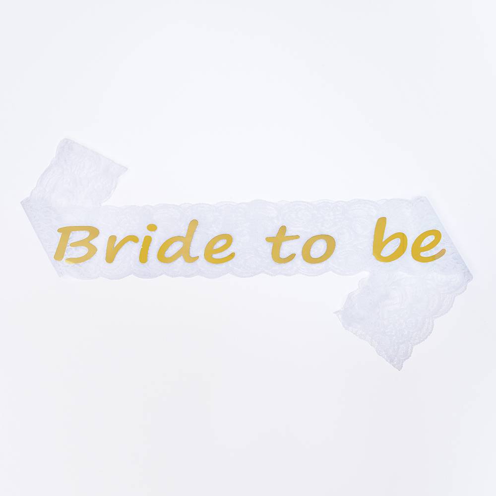 סרט גוף תחרה לבן כיתוב זהב Bride To Be